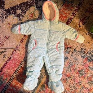 Oshkosh B’gosh One Piece Light Blue Polka Dot Hooded Fleece Winter Snowsuit